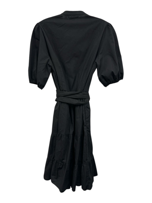 Boden Size 12L Black Cotton Button Front Short Puff Sleeve Below Knee Dress Black / 12L