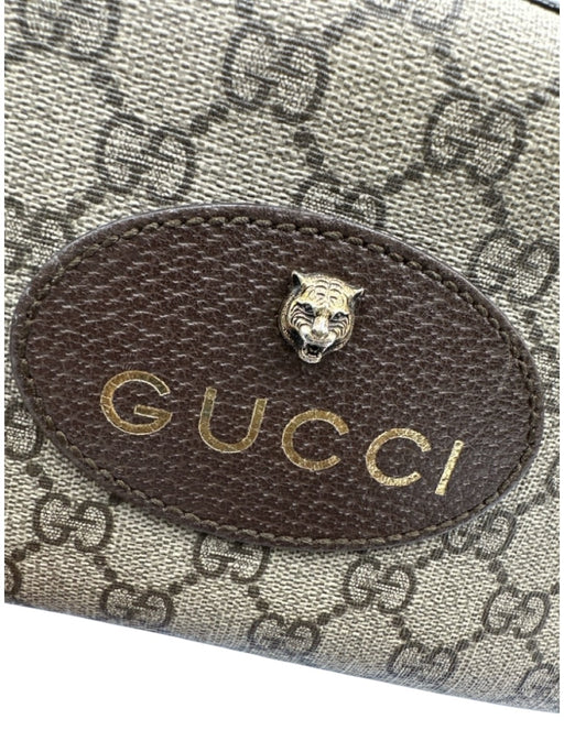 Gucci Brown & Multi Leather Canvas Guccissima Crossbody Strap Zip Close Bag Brown & Multi / M