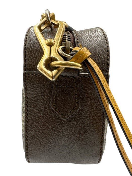 Gucci Brown & Multi Leather Canvas Guccissima Crossbody Strap Zip Close Bag Brown & Multi / M