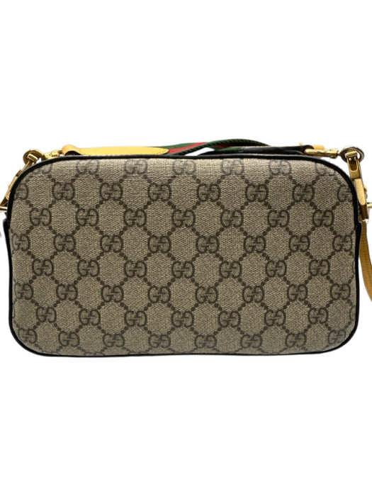 Gucci Brown & Multi Leather Canvas Guccissima Crossbody Strap Zip Close Bag Brown & Multi / M