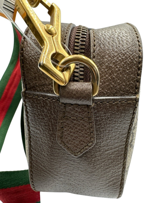 Gucci Brown & Multi Leather Canvas Guccissima Crossbody Strap Zip Close Bag Brown & Multi / M