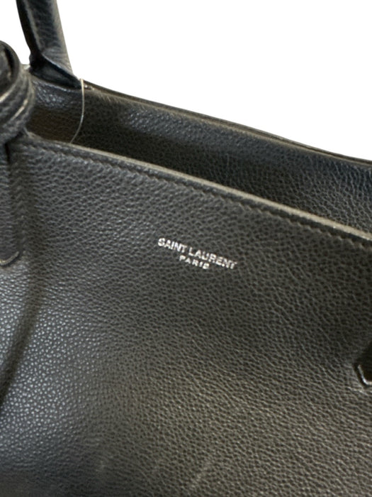 Saint Laurent Black Pebbled Leather Hand Strap Zip Close Studs Bag Black / M