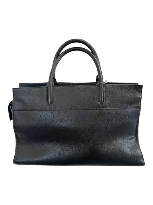 Saint Laurent Black Pebbled Leather Hand Strap Zip Close Studs Bag Black / M
