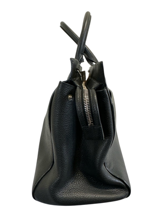 Saint Laurent Black Pebbled Leather Hand Strap Zip Close Studs Bag Black / M
