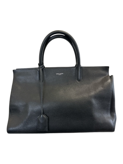 Saint Laurent Black Pebbled Leather Hand Strap Zip Close Studs Bag Black / M