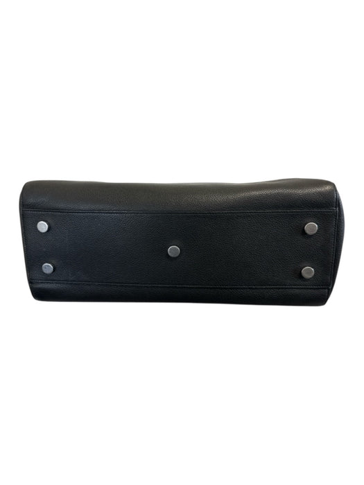 Saint Laurent Black Pebbled Leather Hand Strap Zip Close Studs Bag Black / M