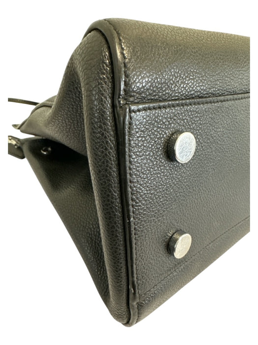 Saint Laurent Black Pebbled Leather Hand Strap Zip Close Studs Bag Black / M