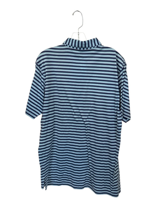 Peter Millar Size M Light & Dark Blue Cotton Striped Quarter Button Logo Polo Light & Dark Blue / M