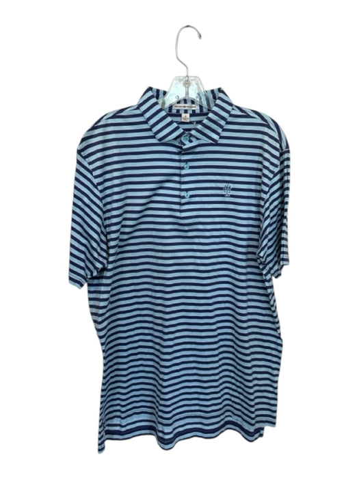 Peter Millar Size M Light & Dark Blue Cotton Striped Quarter Button Logo Polo Light & Dark Blue / M
