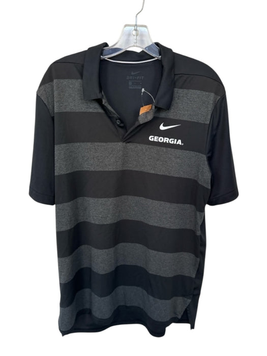 Nike Size L Dark Gray & Black Polyester Striped GEORGIA Athletic Men's Polo Dark Gray & Black / L