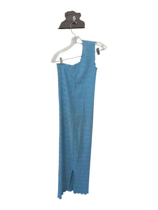 L'idee Size 6 Aqua Polyester Smocked One Shoulder Ruffle Neck Maxi Dress Aqua / 6