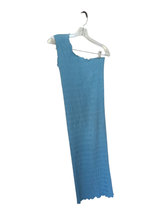 L'idee Size 6 Aqua Polyester Smocked One Shoulder Ruffle Neck Maxi Dress Aqua / 6