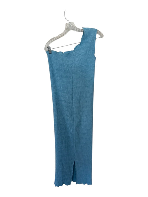 L'idee Size 8 Aqua Polyester Smocked One Shoulder Ruffle Neck Maxi Dress Aqua / 8