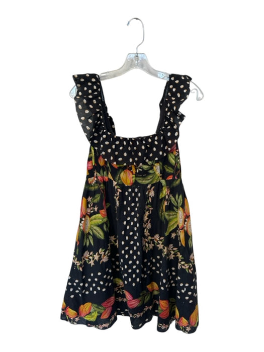 Farm Rio Size S Black, Orange, Green Cotton Fruit Polka Dot Ruffle Neck Dress Black, Orange, Green / S