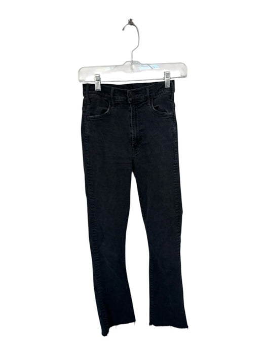Mother Size 25 Black Cotton Blend Frayed Hem High Waist Straight Leg Jeans Black / 25