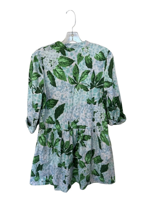 Tuckernuck Size S Green & Baby Blue Cotton & Spandex Floral Button Up Mini Dress Green & Baby Blue / S