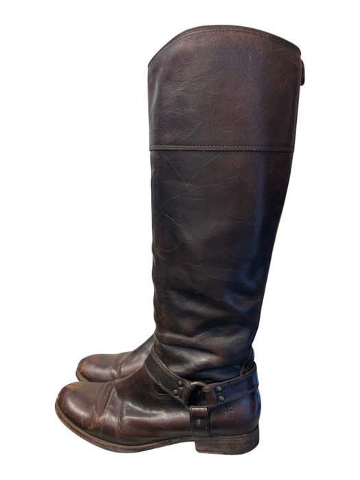 Frye Shoe Size 10 Brown Leather Round Toe Knee High Strap Detail Boots Brown / 10