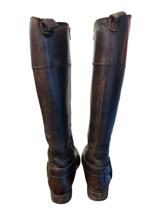 Frye Shoe Size 10 Brown Leather Round Toe Knee High Strap Detail Boots Brown / 10