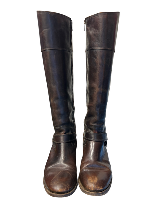 Frye Shoe Size 10 Brown Leather Round Toe Knee High Strap Detail Boots Brown / 10