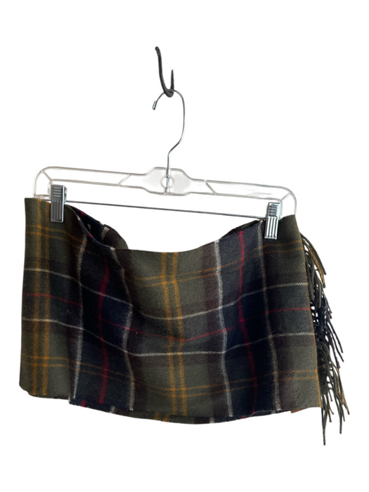 Barbour Green Merino & Cashmere Plaid Tassel Felted scarf Green
