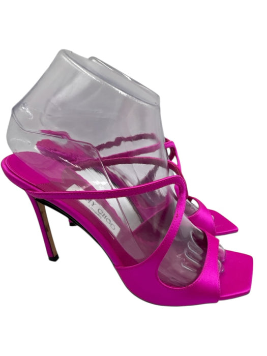Jimmy Choo Shoe Size 39 Hot pink Textile & Leather Square Open Toe Satin Sandals Hot pink / 39