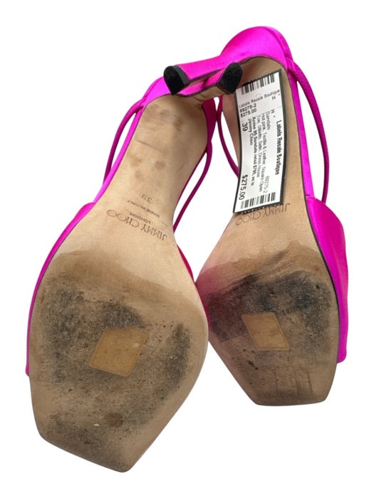 Jimmy Choo Shoe Size 39 Hot pink Textile & Leather Square Open Toe Satin Sandals Hot pink / 39