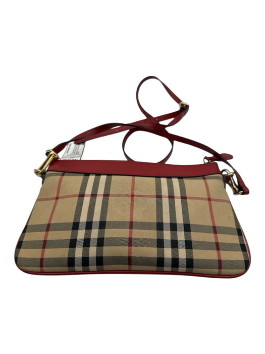 Burberry Red, Beige & Multi Canvas & Leather Crossbody Novacheck Zip Close Bag Red, Beige & Multi / S