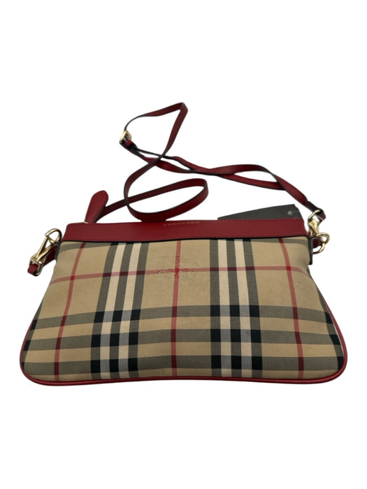 Burberry Red, Beige & Multi Canvas & Leather Crossbody Novacheck Zip Close Bag Red, Beige & Multi / S