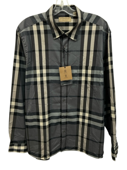 Burberry NWT Size XXL Gray, Black, White Cotton Plaid Men's Long Sleeve Shirt Gray, Black, White / XXL