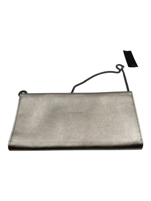 Jimmy Choo Silver Coated Leather Magnetic Flap Shimmer embossed logo Bag Silver