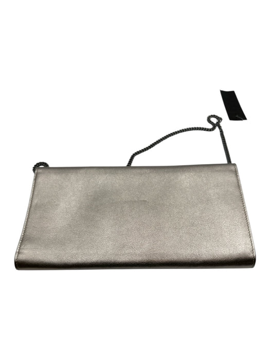 Jimmy Choo Silver Coated Leather Magnetic Flap Shimmer embossed logo Bag Silver