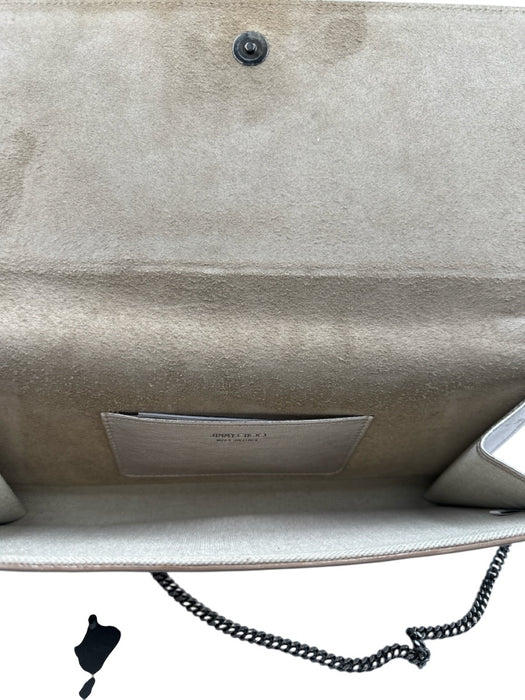 Jimmy Choo Silver Coated Leather Magnetic Flap Shimmer embossed logo Bag Silver