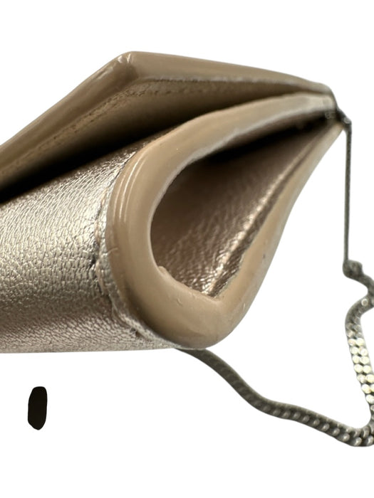Jimmy Choo Silver Coated Leather Magnetic Flap Shimmer embossed logo Bag Silver