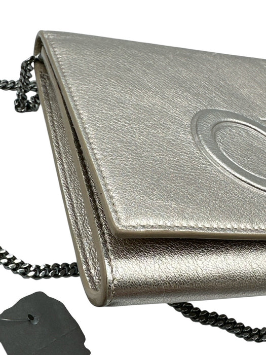 Jimmy Choo Silver Coated Leather Magnetic Flap Shimmer embossed logo Bag Silver