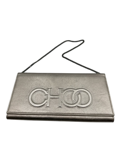 Jimmy Choo Silver Coated Leather Magnetic Flap Shimmer embossed logo Bag Silver