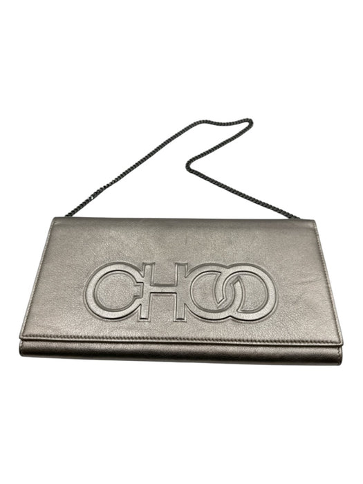 Jimmy Choo Silver Coated Leather Magnetic Flap Shimmer embossed logo Bag Silver