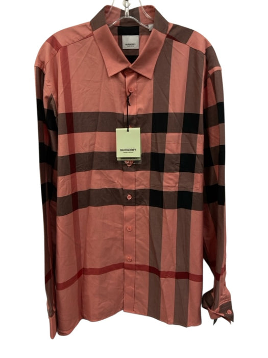 Burberry NWT Size XXL Pink & Multi Cotton Plaid Button Down Long Sleeve Shirt Pink & Multi / XXL