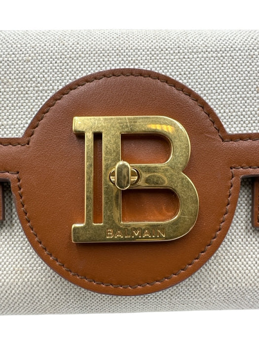 Balmain Beige & Brown Canvas & Leather Toggle Clasp Gold Chain Crossbody Bag Beige & Brown / S