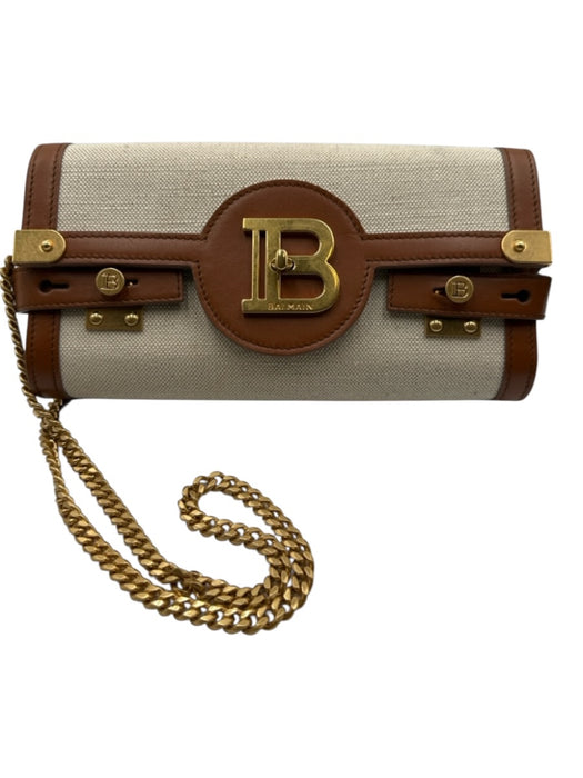 Balmain Beige & Brown Canvas & Leather Toggle Clasp Gold Chain Crossbody Bag Beige & Brown / S