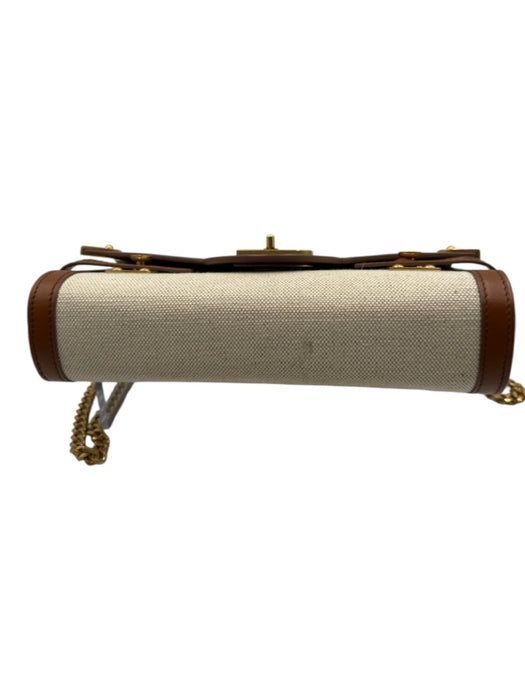 Balmain Beige & Brown Canvas & Leather Toggle Clasp Gold Chain Crossbody Bag Beige & Brown / S