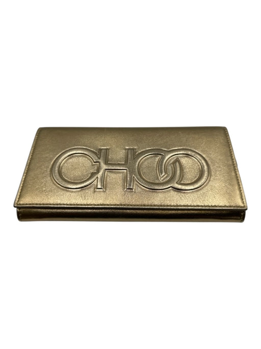 Jimmy Choo Gold Coated Leather Magnetic Flap Shimmer embossed logo Bag Gold