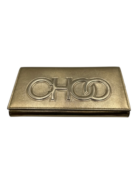 Jimmy Choo Gold Coated Leather Magnetic Flap Shimmer embossed logo Bag Gold
