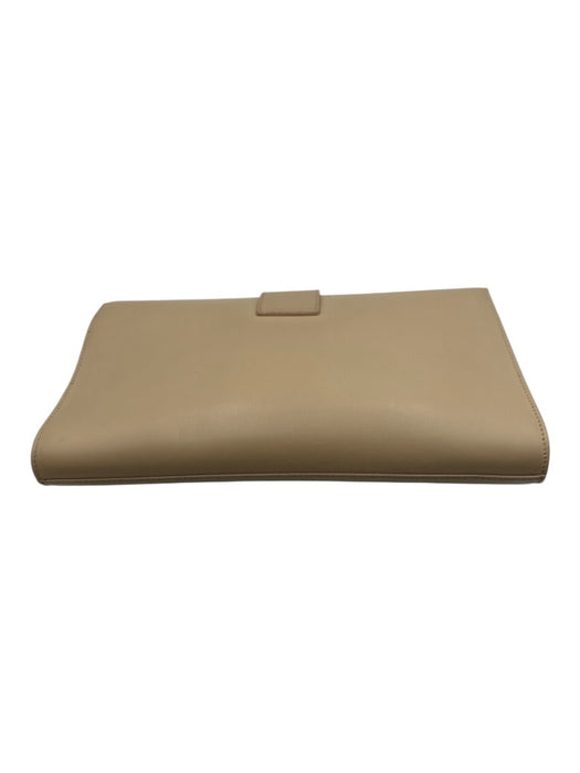 Yves Saint Laurent Beige Leather Magnetic Flap Gold Logo Clutch Bag Beige