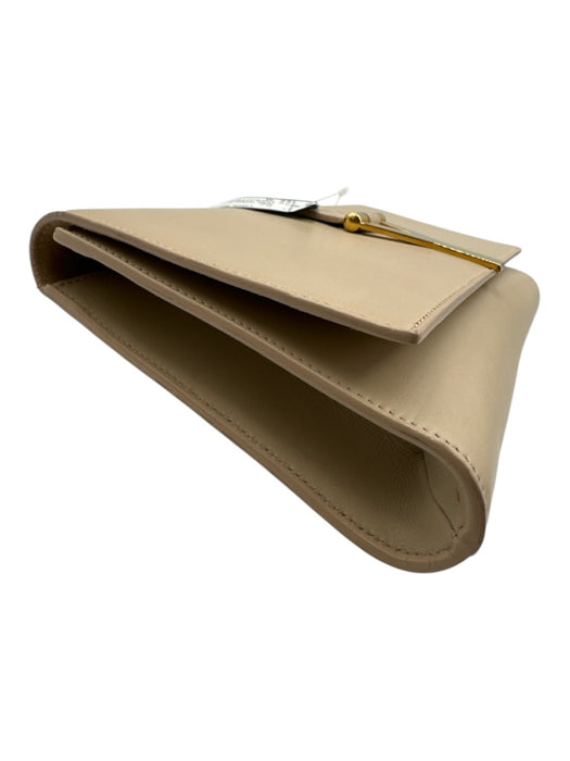 Yves Saint Laurent Beige Leather Magnetic Flap Gold Logo Clutch Bag Beige