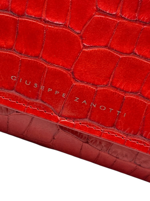 Giuseppe Zanotti Red Leather Croc Embossed Magnetic Flap Bag Red / S