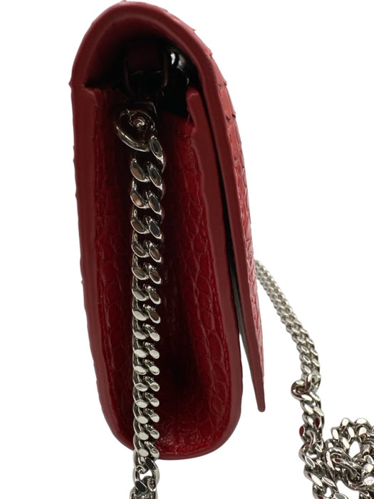 Giuseppe Zanotti Red Leather Croc Embossed Magnetic Flap Bag Red / S
