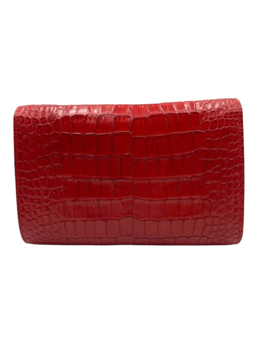 Giuseppe Zanotti Red Leather Croc Embossed Magnetic Flap Bag Red / S