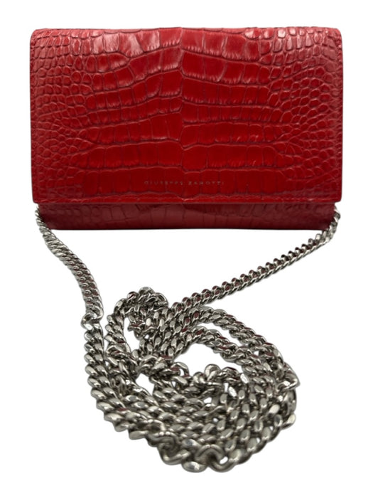 Giuseppe Zanotti Red Leather Croc Embossed Magnetic Flap Bag Red / S