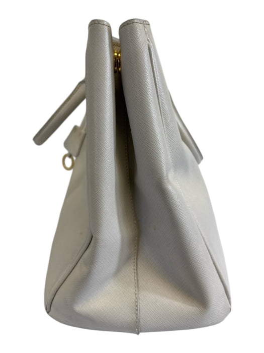 Prada White Saffiano Leather Top Handle Coated Magnetic Close Bag White / M