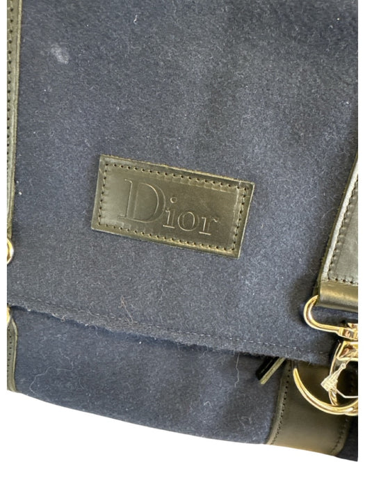 Dior Navy & Black Felt & Leather Lobster Clasp Silver Hardware Tri-Fold Bag Navy & Black